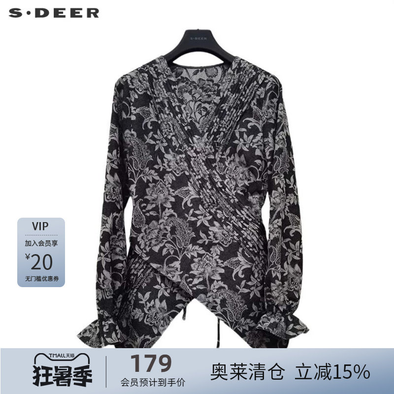 sdeer圣迪奥女装V领压褶