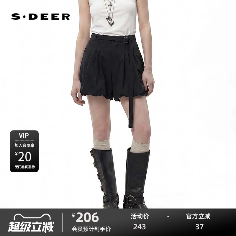 sdeer圣迪奥女装26年新品复古高腰系带压褶A字短裤S262Z0904