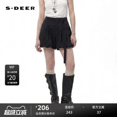sdeer圣迪奥女装26年新品复古高腰系带压褶A字短裤S262Z0904