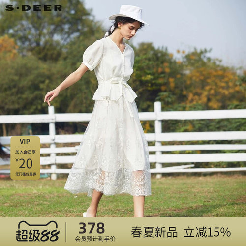 s.deer法式优雅绣花连衣裙套装