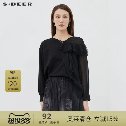 V领长袖 蕾丝拼接 不规则摆