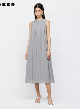 sdeer圣迪奥女装25年新品圆领花朵两件套无袖连衣裙S252Z1270