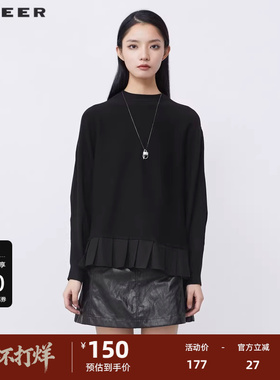 S·DEER圣迪奥女装罗纹圆领抽褶拼接宽松针织衫S21483544