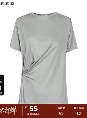 sdeer圣迪奥女装时尚圆领收腰基本款短袖T恤S223Z0135