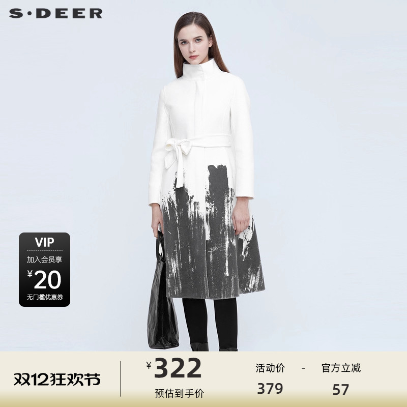 sdeer新品休闲风水墨印花大衣