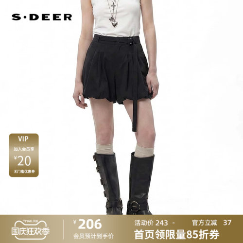 sdeer圣迪奥女装26年新品复古高腰系带压褶A字短裤S262Z0904