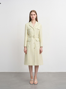 sdeer圣迪奥女装时尚圆领双排扣收腰长款风衣S243Z1803