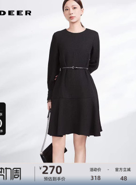 sdeer圣迪奥女装复古圆领收腰网纱宽松连衣裙S233Z12B1