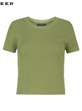sdeer圣迪奥女装罗纹圆领修身打底短袖针织衫S242Z3504