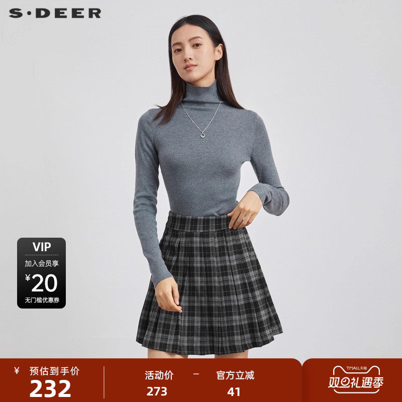 sdeer圣迪奥女装高领基本款打底长袖针织衫S223Z3568