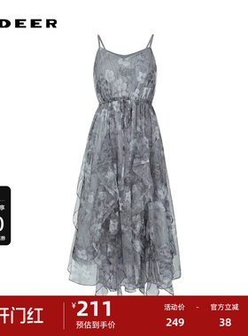 sdeer圣迪奥女装甜美收腰网纱碎花吊带连衣裙S242Z1283