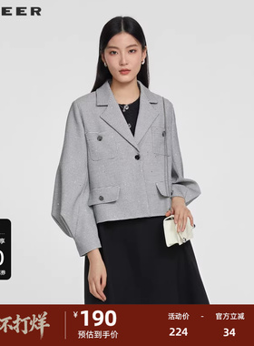 sdeer圣迪奥女装OL风西装领千鸟格短款外套S231Z2224
