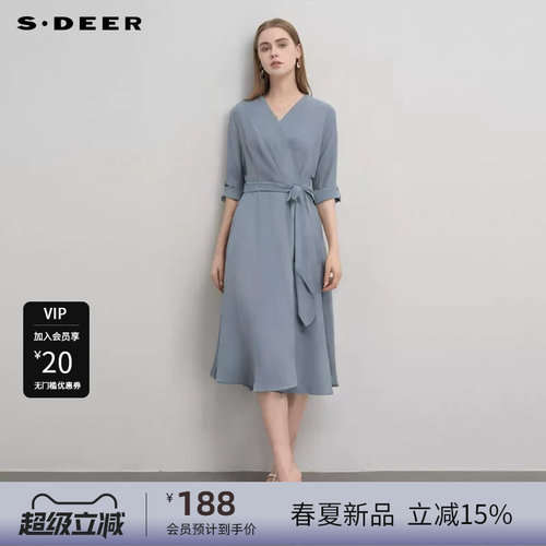 s.deerV领压褶不规则雪纺连衣裙