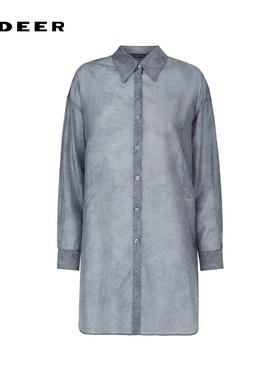 sdeer圣迪奥女装复古套装翻领撞色印花宽松长袖衬衫S242Z0506