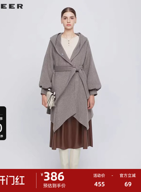 【反季清仓】sdeer圣迪奥收腰泡泡袖不规则毛呢大衣S224Z2503