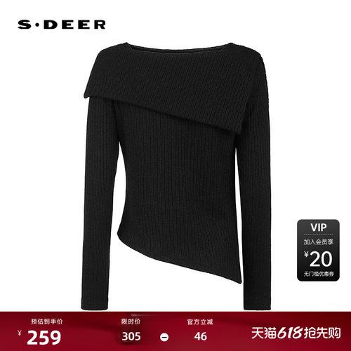 sdeer圣迪奥女装26年新品OL风方领不规则拼接长袖T恤S261Z0211