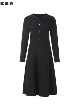 sdeer圣迪奥女装甜美V领蝴蝶结针织连衣裙S224Z1290