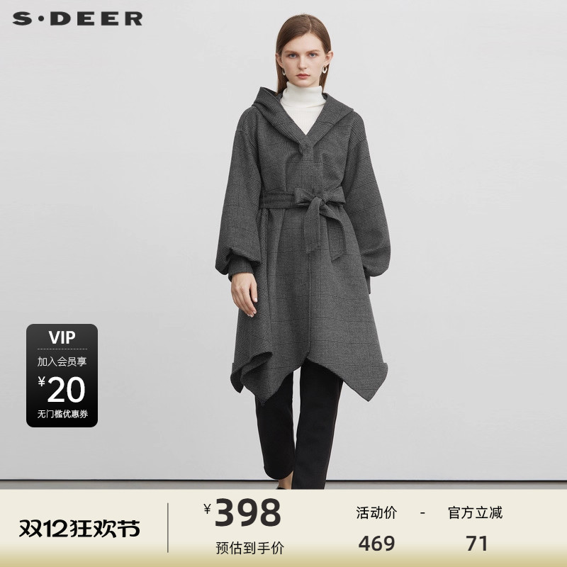 毛呢大衣 格纹收腰 泡泡袖