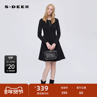 sdeer圣迪奥女装25年新品罗纹圆领不规则针织连衣裙S253Z12A3