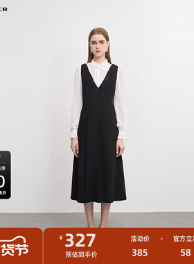 sdeer圣迪奥女装优雅风琴褶网纱衬衫连衣裙套装S243Z1404