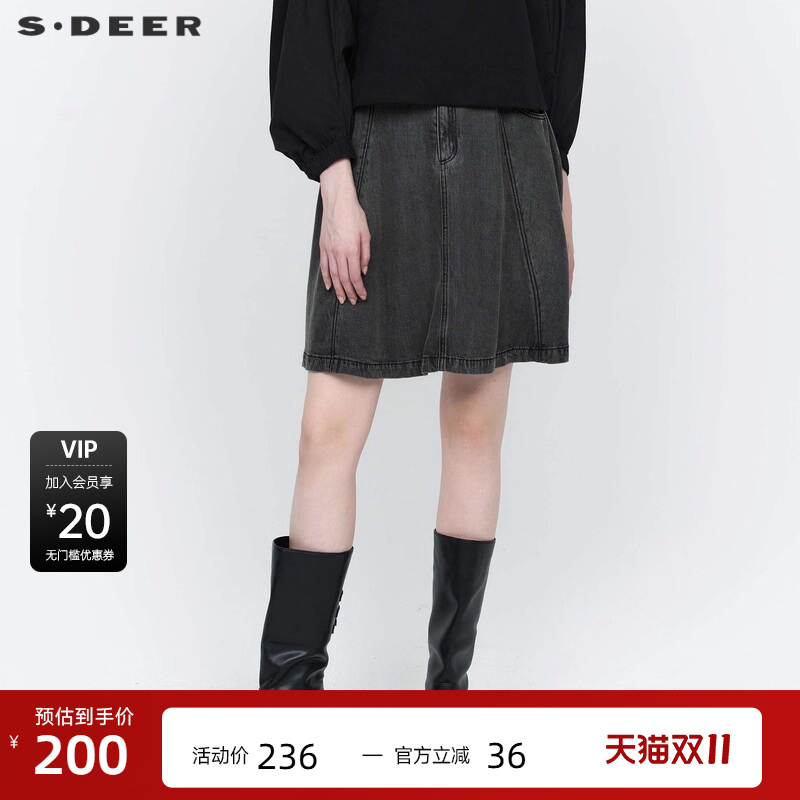 高腰短裙 对称插袋 牛仔质地