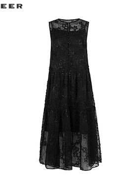 sdeer圣迪奥女装25年新品田园风圆领两件套无袖连衣裙S252Z1287