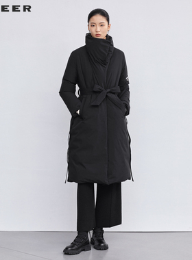 sdeer圣迪奥女装高领撞色字母收腰长款羽绒服S224Z2401