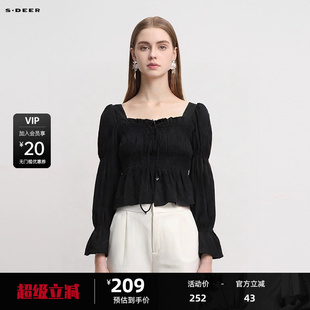 sdeer圣迪奥女装 S241Z0509 秋甜美方领肌理拼接系带长袖 衬衫