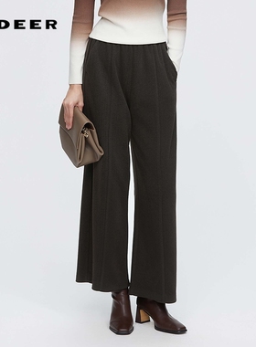 sdeer圣迪奥女装25年新品松紧高腰插袋直筒毛呢长裤S254Z0802
