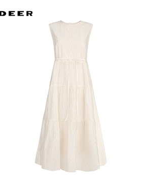 sdeer圣迪奥女装25年新品圆领绣花收腰无袖连衣裙S252Z1286