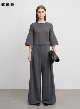 【sdeer奥莱】圣迪奥女装秋罗纹圆领喇叭袖宽松针织衫S233Z3560