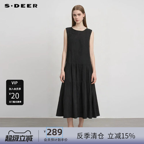 s.deer复古盘扣碎褶无袖连衣裙