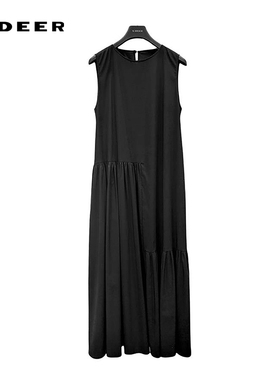 sdeer圣迪奥女装时尚圆领碎褶不对称无袖连衣裙S242Z12L1