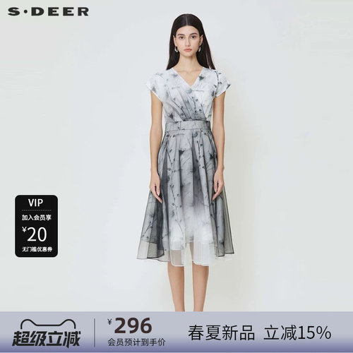 s.deer文艺水墨风网纱连衣裙