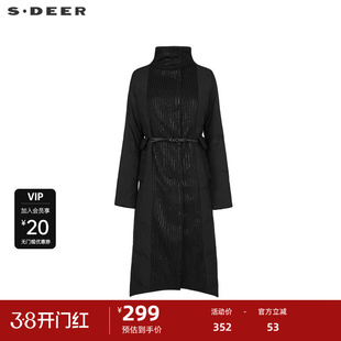 【秒杀】sdeer圣迪奥女装立领拼接收腰不规则长款羽绒服S234Z2446