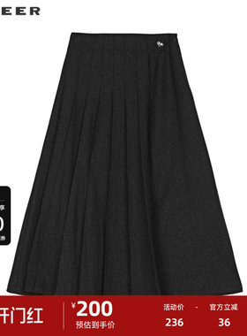 sdeer圣迪奥女装时尚百褶拼接格子A字伞裙S244Z1108