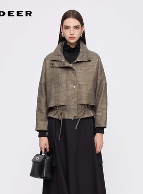 sdeer圣迪奥女装25年新品连帽肌理收腰罗纹拼接外套S253Z2218