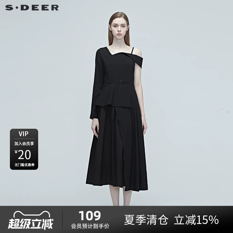 【秒杀】sdeer圣迪奥不规则拼接连衣裙S20281279图片
