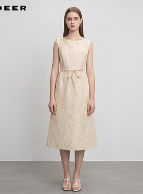 sdeer圣迪奥女装田园风圆领收腰绣花无袖连衣裙S252Z1229