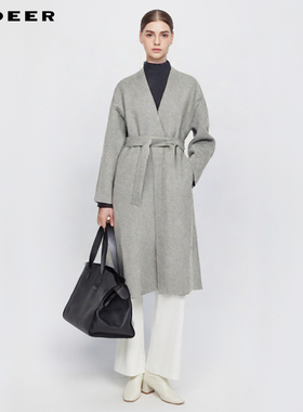 sdeer圣迪奥女装OL风V领收腰双面呢宽松大衣S244Z2503