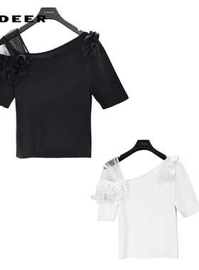 sdeer圣迪奥女装25年新品不规则领荷叶边修身针织衫S252Z3510