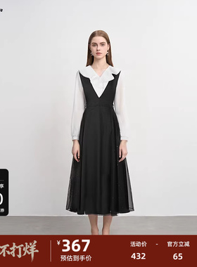 【秒杀】sdeer圣迪奥荷叶边风琴褶网纱衬衫背带裙套装S244Z1403