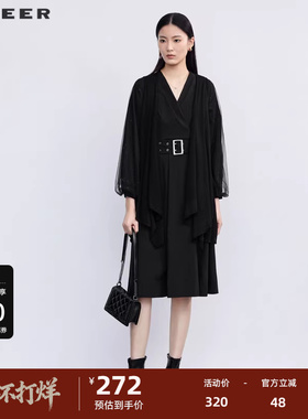 【sdeer奥莱】圣迪奥秋时尚网纱收腰外套连衣裙套装S223Z1454