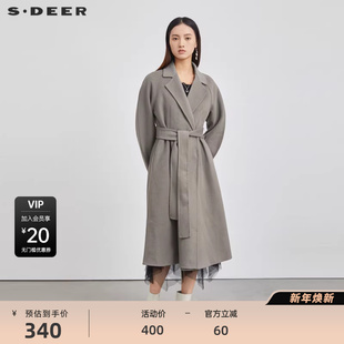 大衣S223Z2502 领收腰双面呢长款 sdeer圣迪奥女装 秋西装
