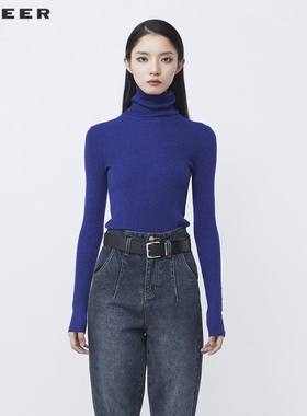 S·DEER圣迪奥女装冬季罗纹高领基本款修身长袖针织衫S21483534