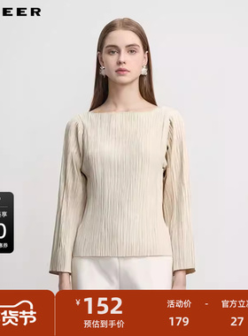 sdeer圣迪奥女装时尚圆领肌理褶皱长袖T恤S251Z0201
