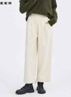 sdeer圣迪奥女装休闲松紧压褶插袋阔腿直筒长裤S214Z0803