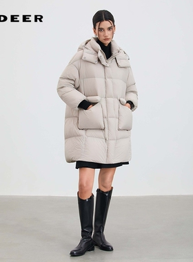 sdeer圣迪奥女装25年新品高领连帽立体口袋长款羽绒服S254Z2401