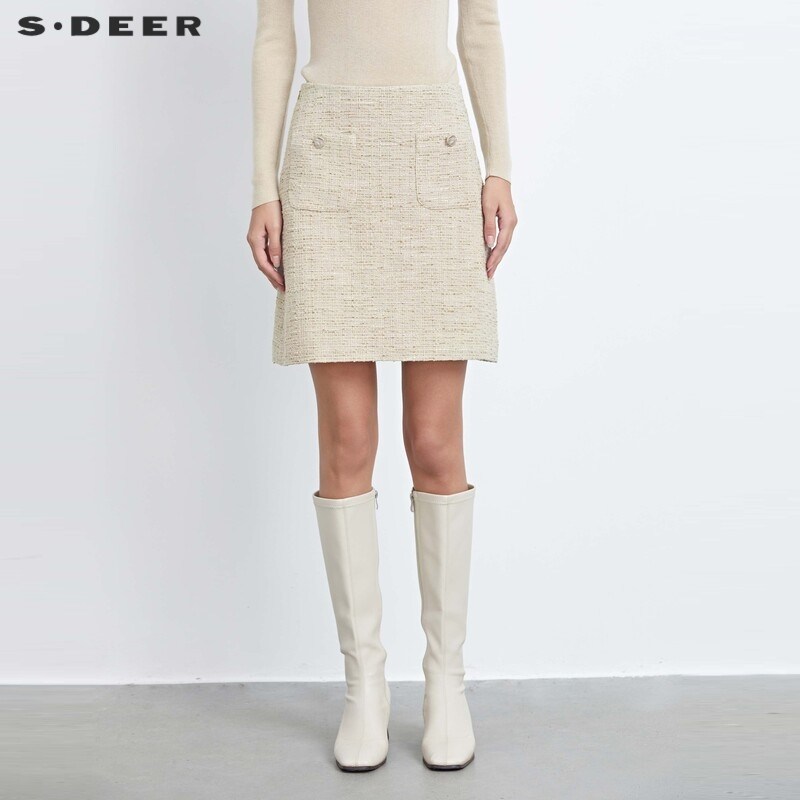 sdeer圣迪奥女装小香风套装肌理简约A字短裙S233Z1302