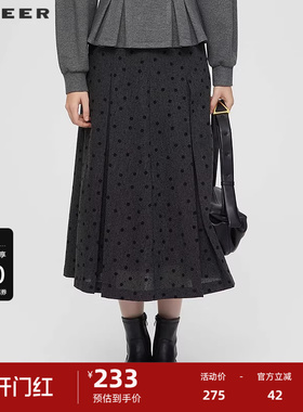 sdeer圣迪奥女装25年新品复古高腰撞色波点不规则伞裙S253Z1148
